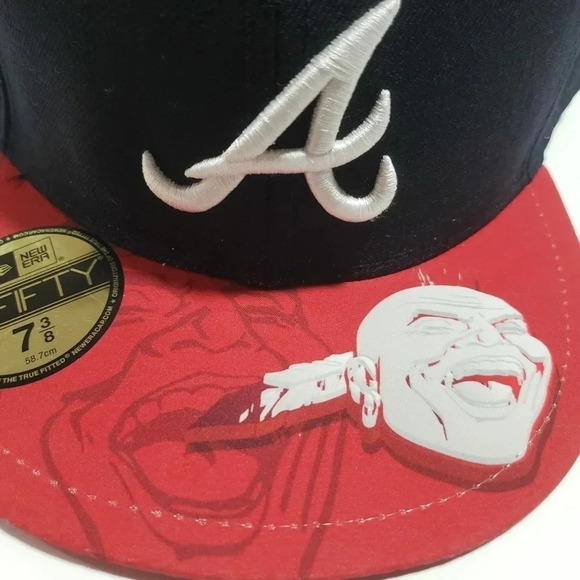 59Fifty/New Era Mens 7 3/8 Red/Black Atlanta  Braves Fitted Hat - Picture 2 of 6